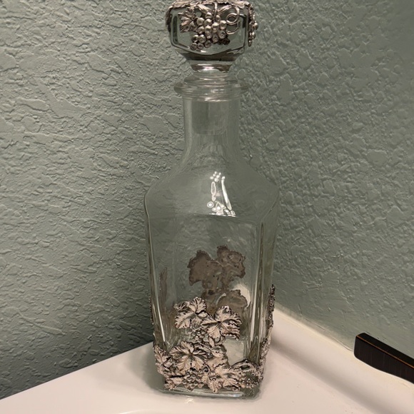 Arthur Court Other - Vintage Arthur Court Crystal Decanter with Rabbit &Grape Pattern in Aluminum